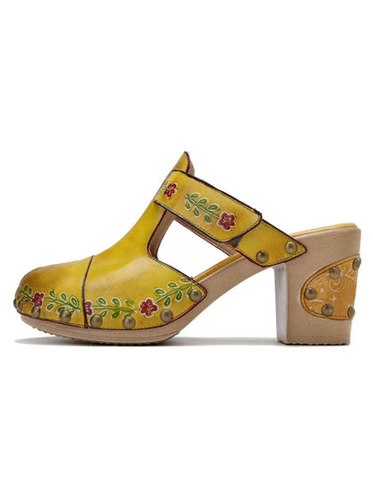 Vintage Handmade Round Toe Floral Slippers