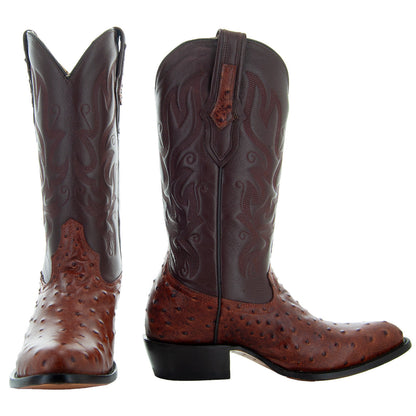Men's Cognac Ostrich Print Cowboy Boots (H7002)