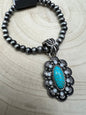 Western Faux Pearl and Concho with Faux Turquoise Stretch Bracelet - 6 inch
