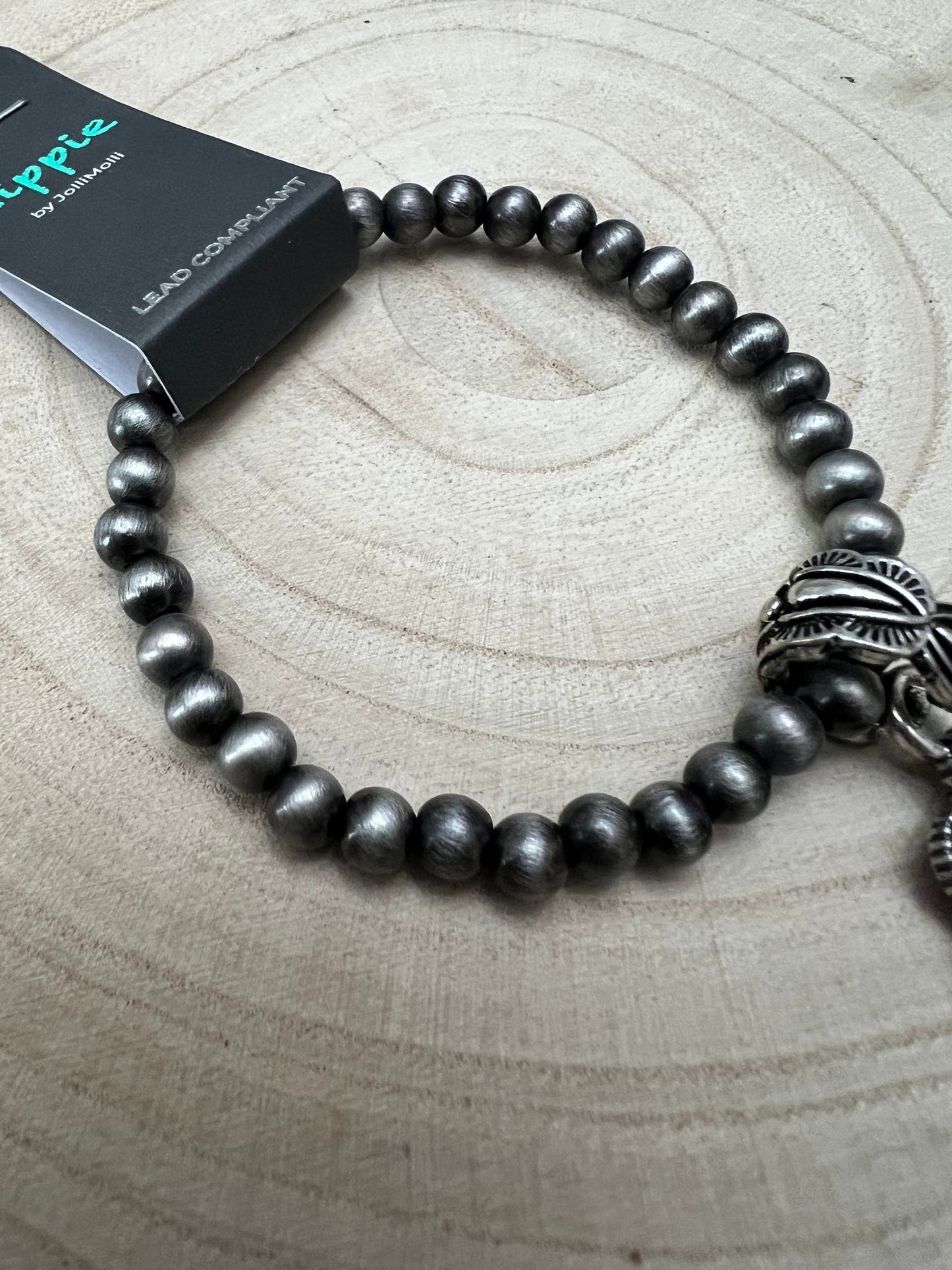 Western Faux Pearl and Concho with Faux Turquoise Stretch Bracelet - 6 inch