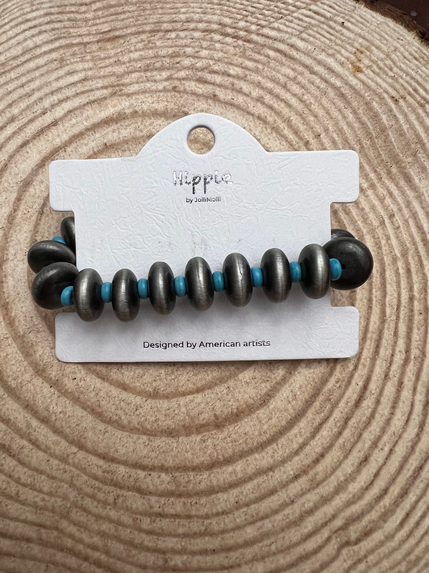 Western Faux Saucer Pearl Stretch Bracelet with Faux Turquoise - 6 1/2 inch