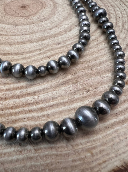 Western Faux Silver Pearl Necklace - 18 and 22 inch set