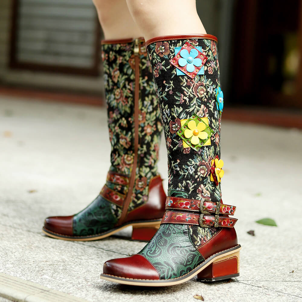 Vintage Handmade Stunning Floral Boots