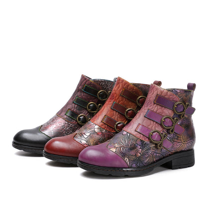 Genuine Leather Hand Painted Flat Boots