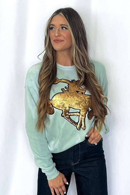 Gold Sequin Horse Bleached Sweatshirt