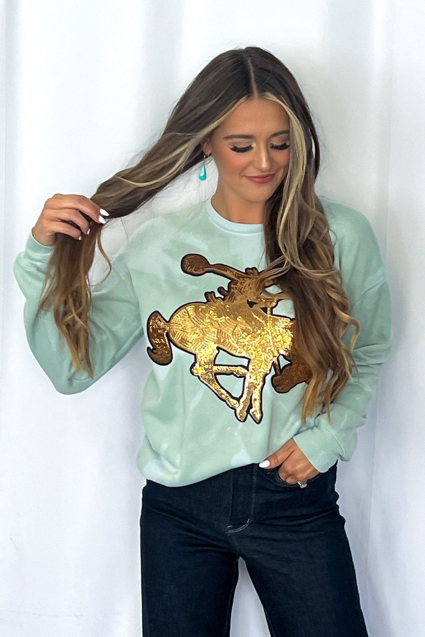 Gold Sequin Horse Bleached Sweatshirt