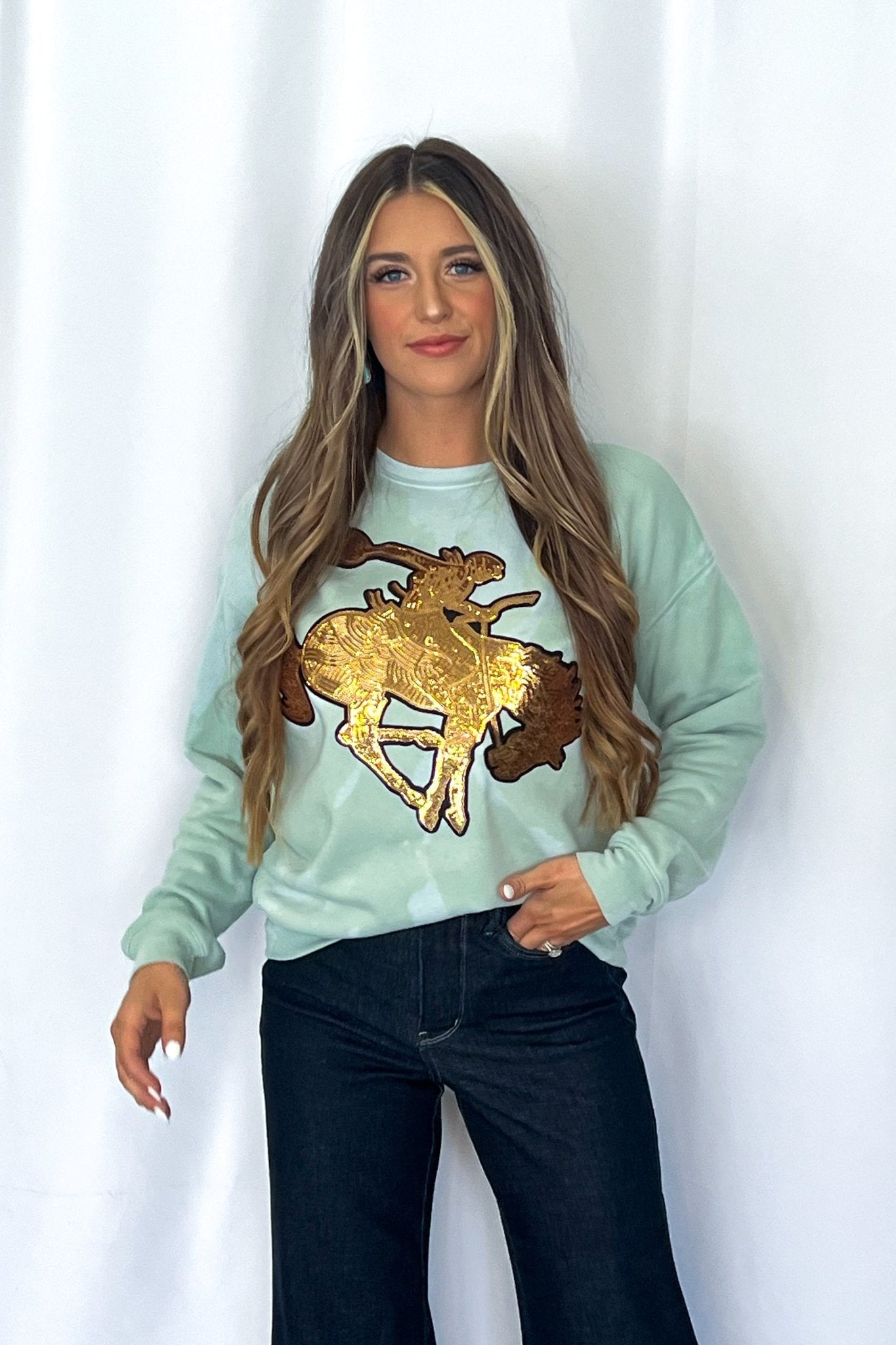 Gold Sequin Horse Bleached Sweatshirt