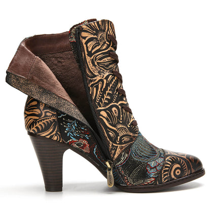 Embroidery Floral Handmade Genuine Leather Boots