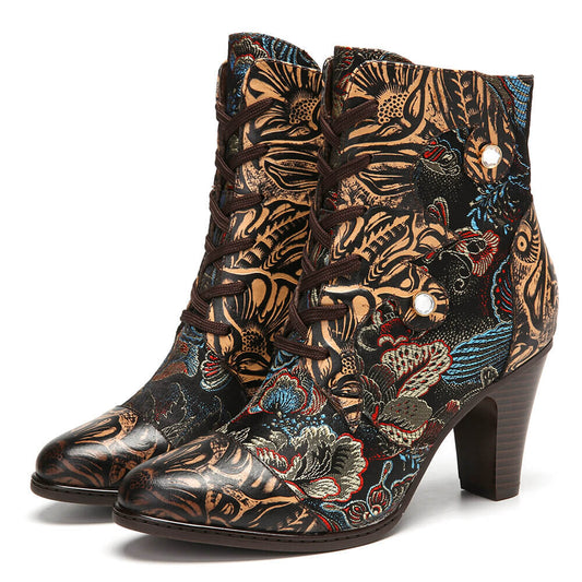 Embroidery Floral Handmade Genuine Leather Boots