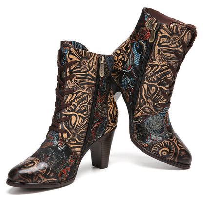 Embroidery Floral Handmade Genuine Leather Boots