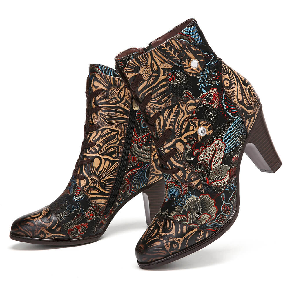 Embroidery Floral Handmade Genuine Leather Boots