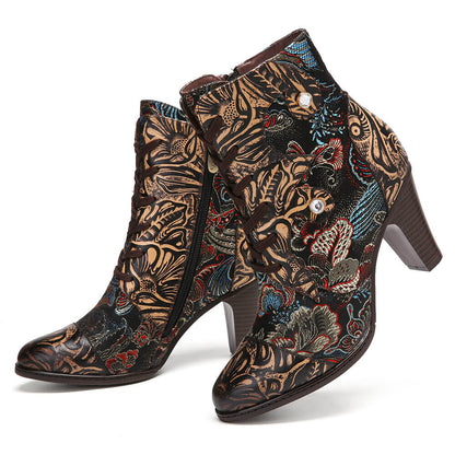 Embroidery Floral Handmade Genuine Leather Boots