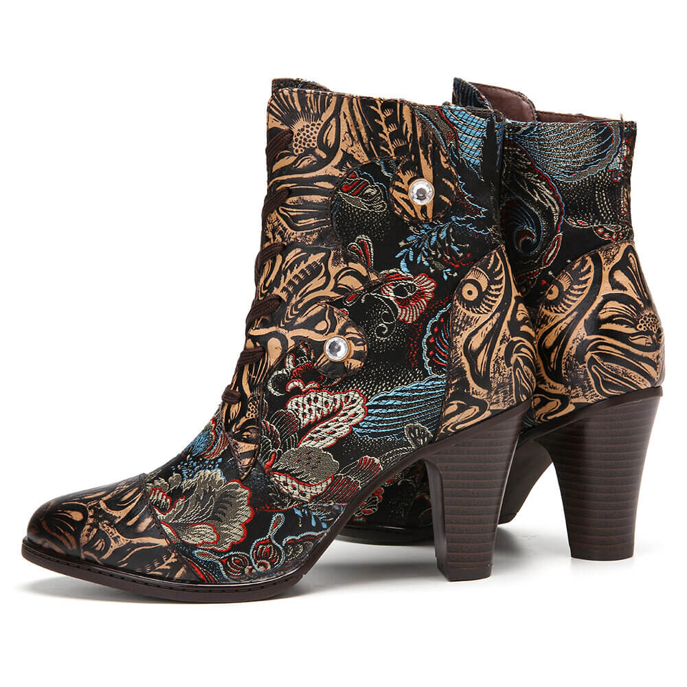 Embroidery Floral Handmade Genuine Leather Boots