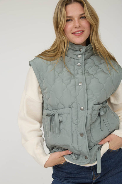 Tie Down Quilted Puffer Vest - 2 Colors!