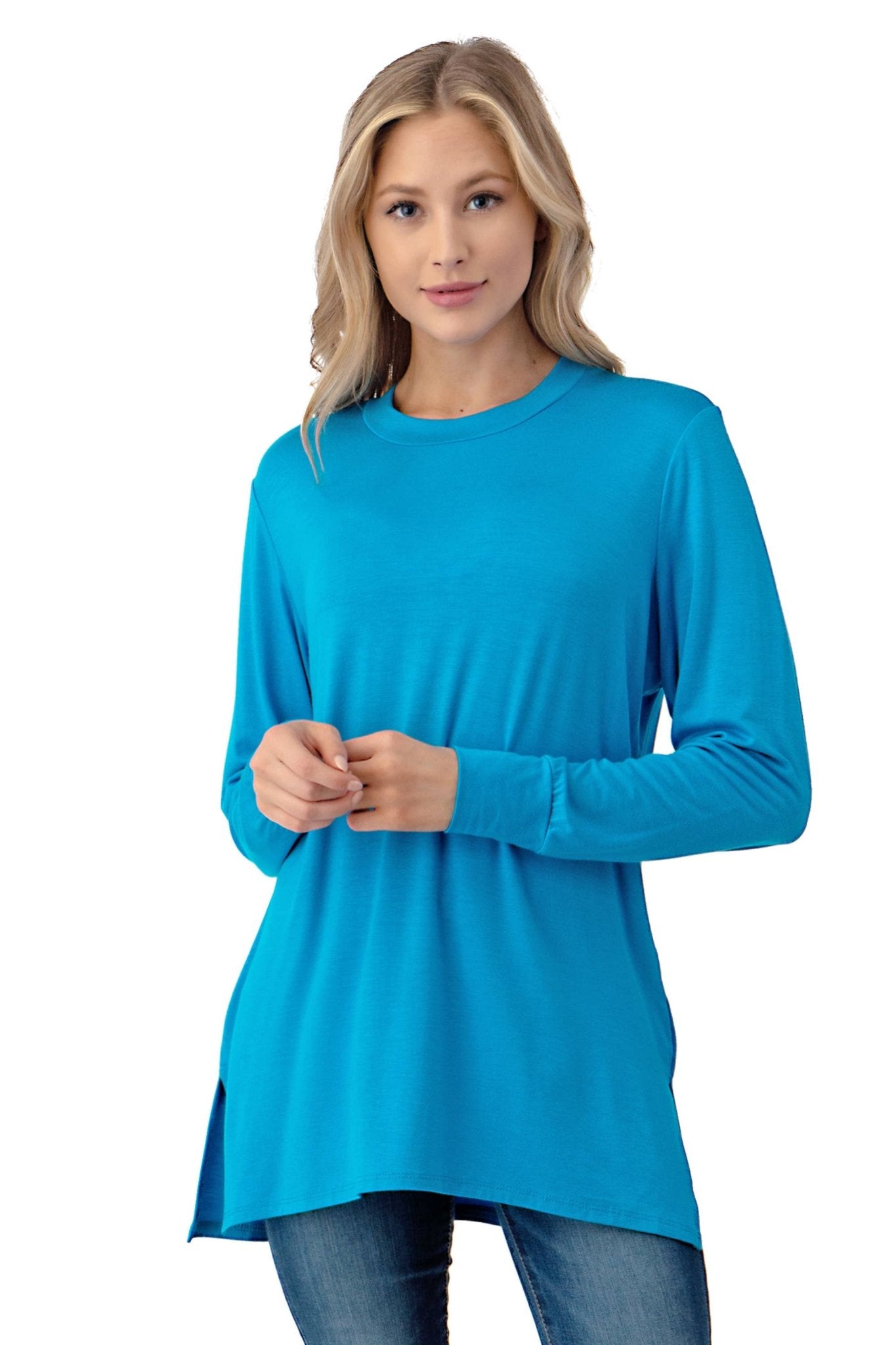 Turquoise Long Sleeve Double Side Slit Tunic - Medium available