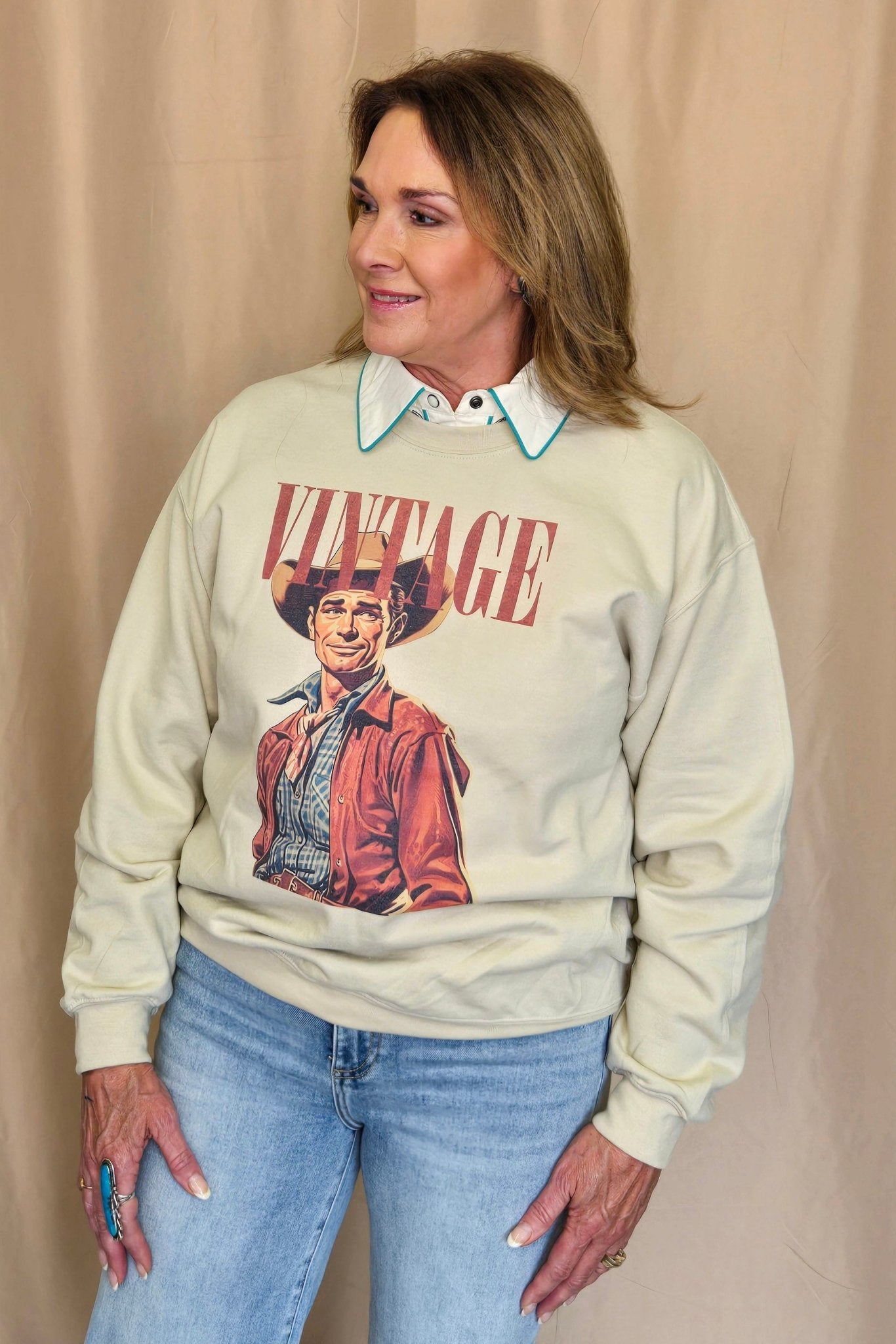 Vintage Cowboy Crewneck Sweatshirt - small remains