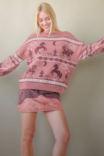 Western Express Knit Sweater - Taupe or Mauve