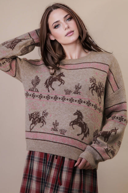 Western Express Knit Sweater - Taupe or Mauve