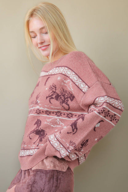 Western Express Knit Sweater - Taupe or Mauve