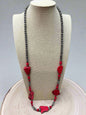Western Faux Pearl Statement Necklace with Red Stone - 32 inch
