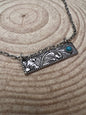 Western Faux Tooled Bar Necklace with Faux Turquoise - 18 inch + 3
