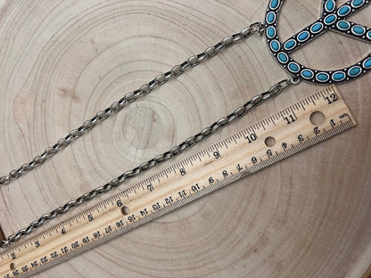 Western Faux Turquoise Peace Necklace - 22 inch
