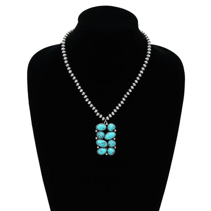 Western Geometric Stone Pendant with Faux Pearl Necklace - 18 inch