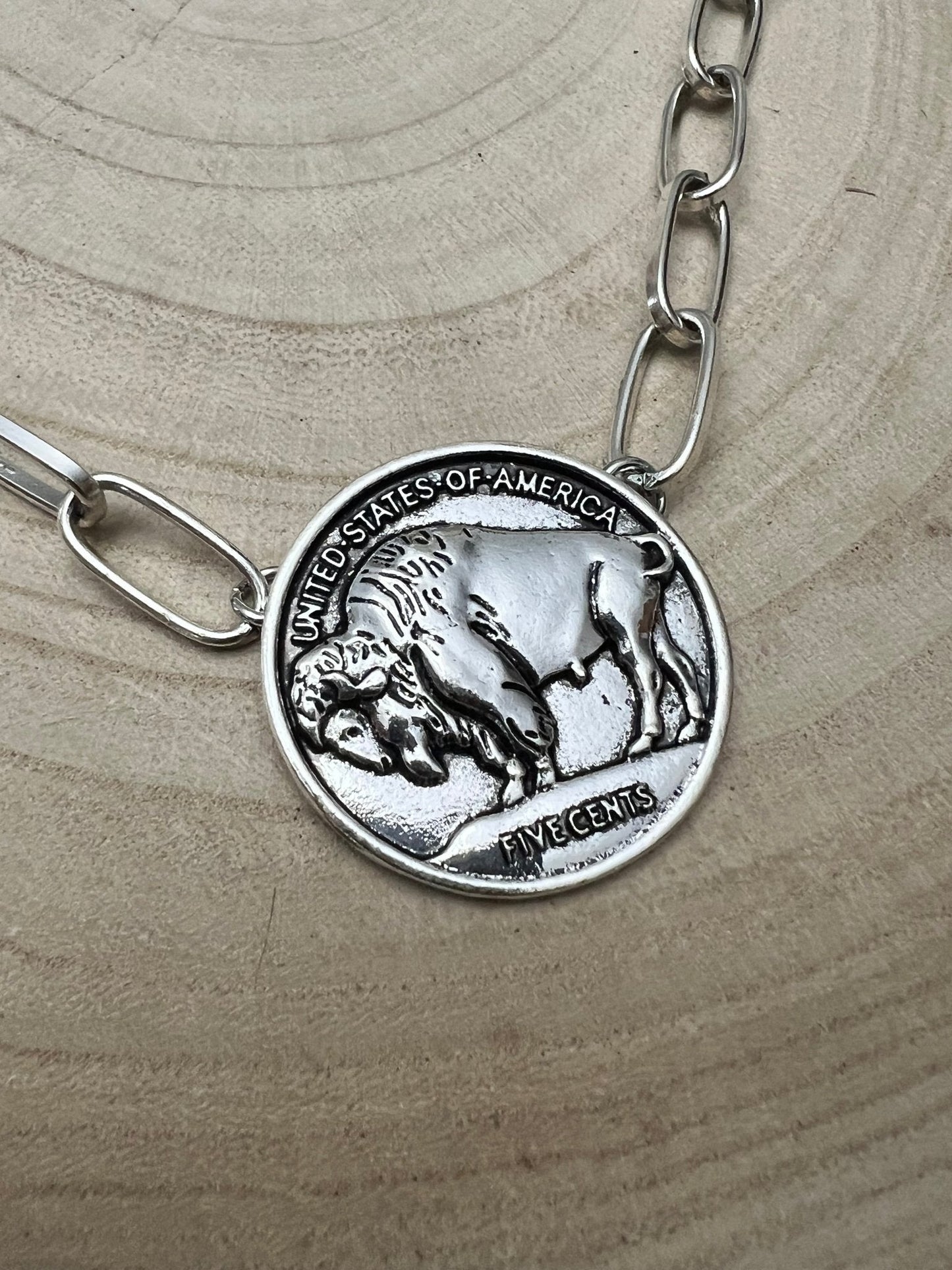 Western Large Buffalo Coin Choker & Earring Set - 14 inch + 3