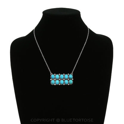 Western Rectangle Faux Turquoise Pendant Necklace - 18 inch