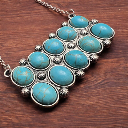 Western Rectangle Faux Turquoise Pendant Necklace - 18 inch