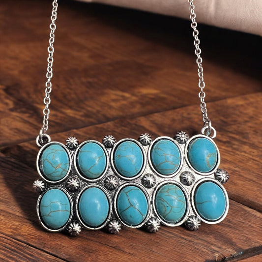 Western Rectangle Faux Turquoise Pendant Necklace - 18 inch
