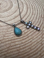 Western Rhinestone Cross and Faux Turquoise Dangle Necklace - 18 inch + 3