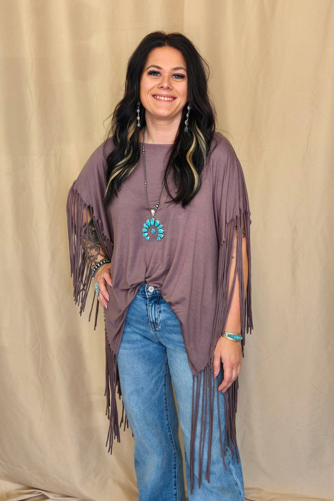 Western Showstopper Fringe Top - Mocha