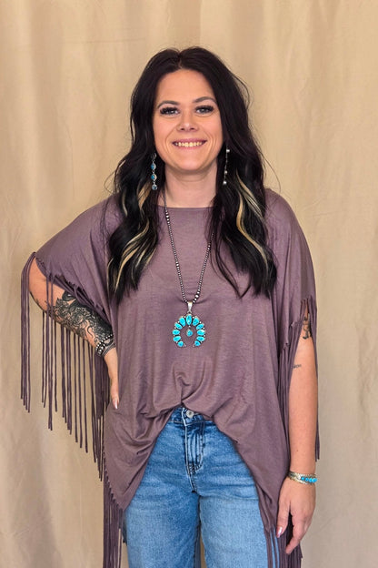 Western Showstopper Fringe Top - Mocha