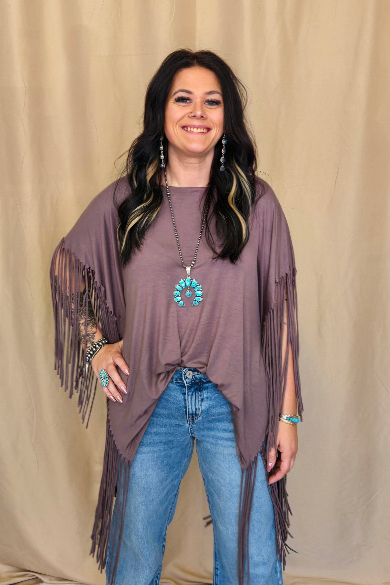 Western Showstopper Fringe Top - Mocha