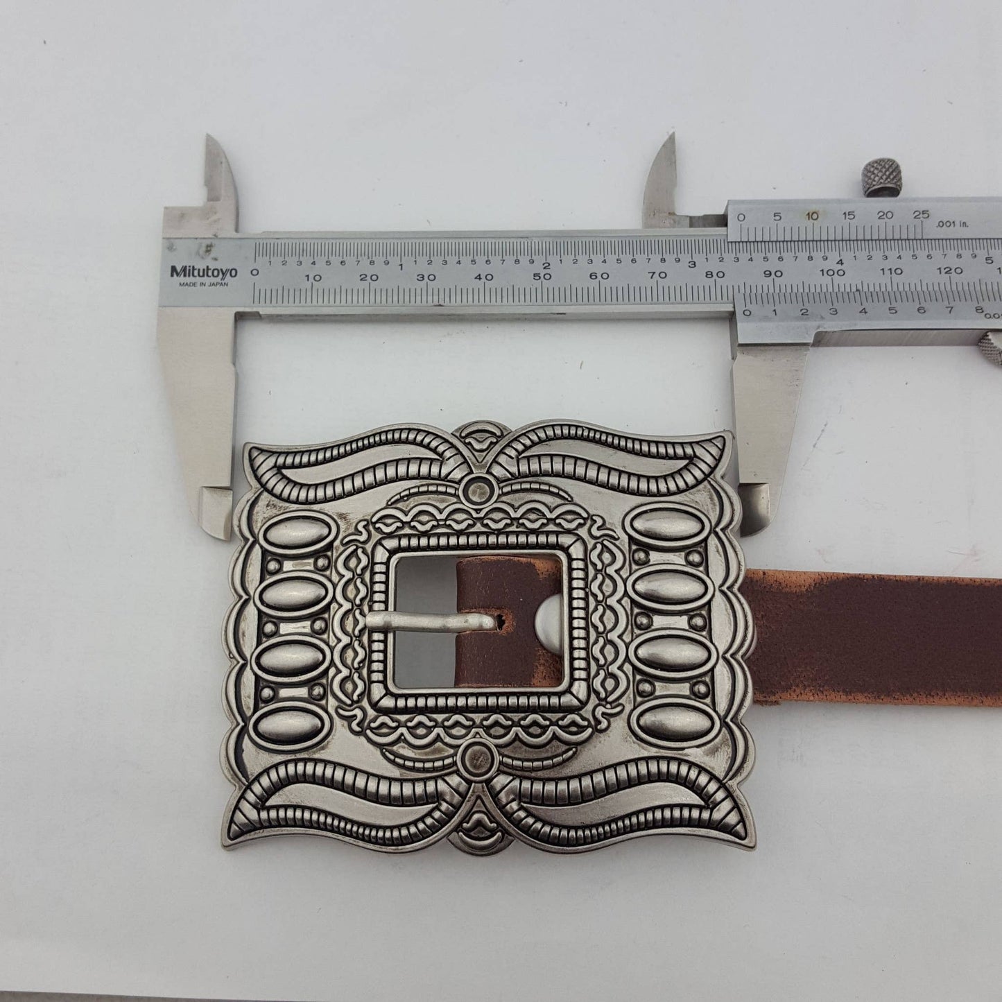 Western Silver Rectangular Concho Leather Belt - Brown or Black