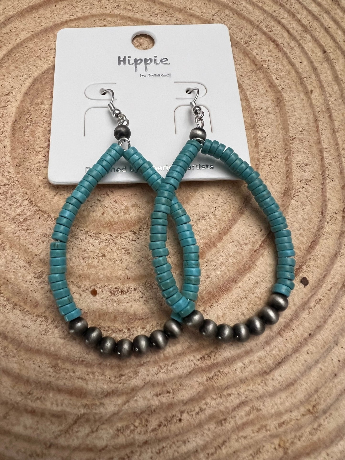 Western Teardrop Earrings with Faux Turquoise - 2 1/2 inch drop