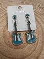 Western Turquoise Guitar Dangle Earrings - 2 inch drop